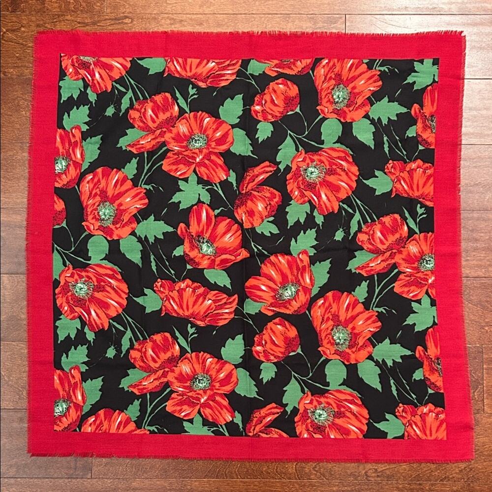 Bohemian Floral Red and Black Square Scarf, Feels Like Wool, Perfect for Fall